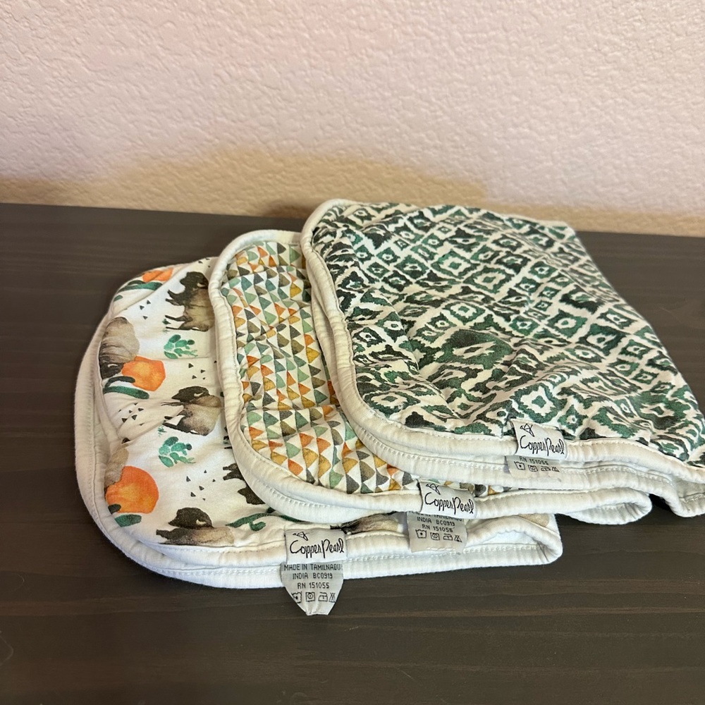 Copper Pearl Baby Burp Cloths - Green, Orange, Multicolor